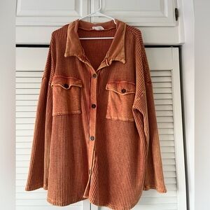 Free People One Scout Waffle Knit Button‑Down Shirt